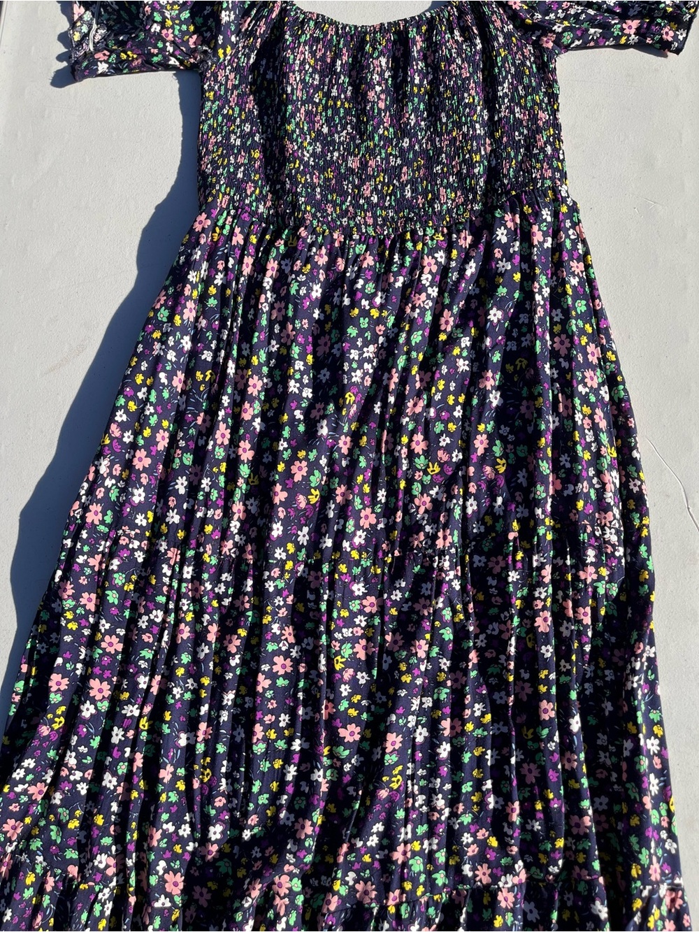Black Floral Tiered Maxi Skirt with Pink and Green Accents - Picture 2 of 4